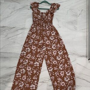 Floral Ruffle Jumpsuit in Brown